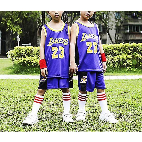 Lakers #23 Lebron James Jersey No.23 Basketball Uniform Set Kids W Purple XL (150-155cm)