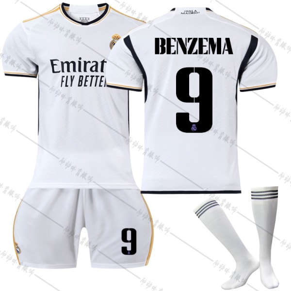 23 Real Madrid hjemmefotballdrakt NR. 9 Benzema jersey sett - #26