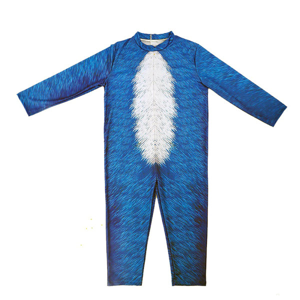 Sonic The Hedgehog Cosplay kostymeklær for barn, gutter, jenter - Jumpsuit+huva+handske 9-10 år = EU 134-140