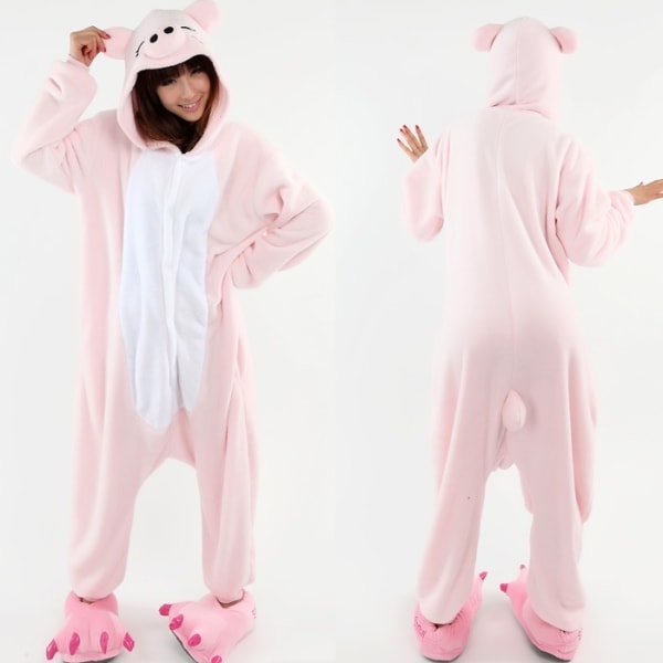 Fancy Cosplay Kostym Onesie Pyjamas Vuxen Nattkläder Pink Pig Z S