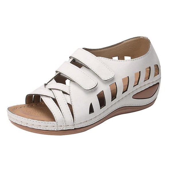 Sommer kvinners sandaler, hule kiler Spenne plattform fritidssko. White 42