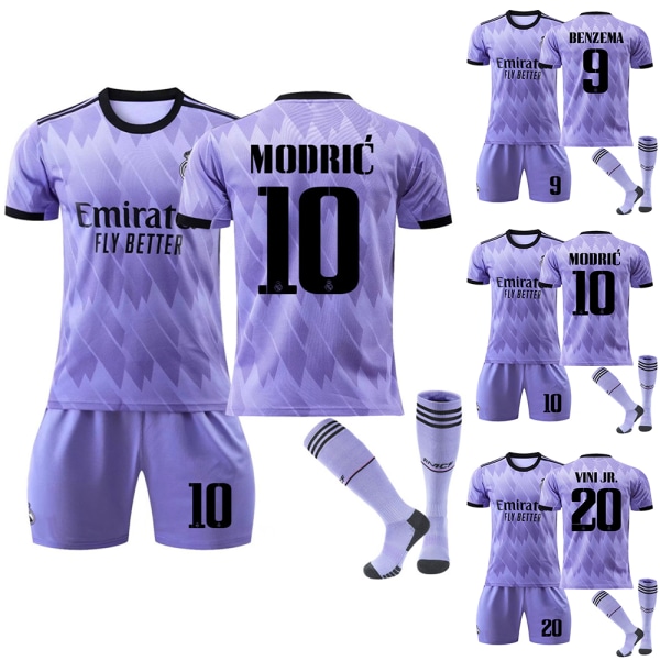 Real Madrid Borte Lilla nr. 9 Benzema nr. 10 Modric-trøyedrakt Z #9 10-11Y