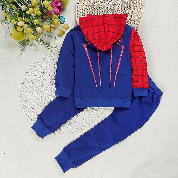Kids Boy Spiderman Sportswear Hettegenser Sweatshirt Bukser Drakt Klær y Blue 2-3 Years