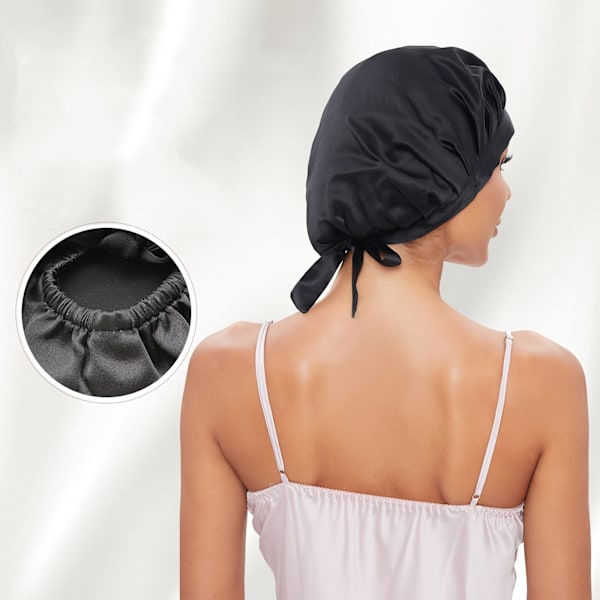 Sovehette natthette silke Black W