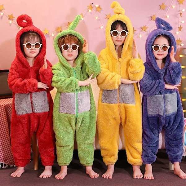 Teletubbies Yhden Palan Pyjama Lapsille Paksu Koralli Fleece Punainen2 Red 110cm