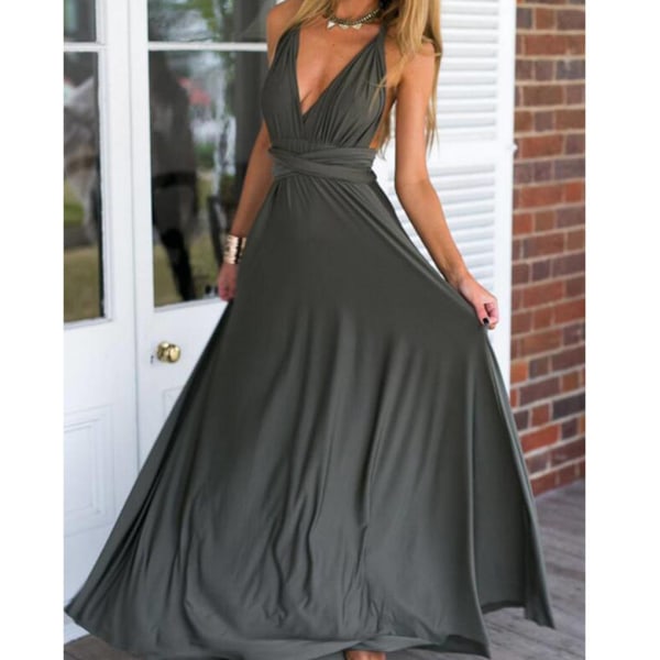 Kvinders Bandage Multi Way Wrap Convertible Maxikjole Brudepige Z Grey L