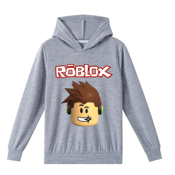 Roblox middelaldrende gutter og jenter Vår- og høst-hettegenser V grey 160cm