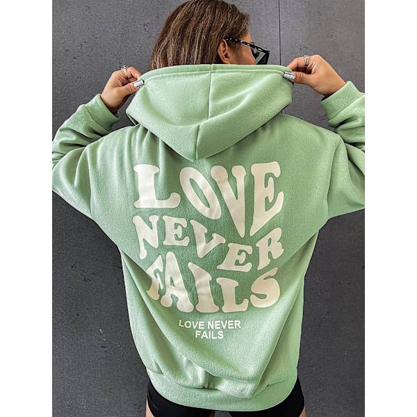 HAUFR naisten kirjekuvioinen pitkähihainen kiristysnyörillinen huppari Z X A Mint Green X-Small