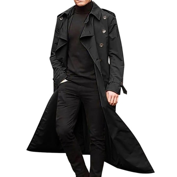 Windbreaker lang vinterfrakke til mænd enkel frakke H Black 2XL