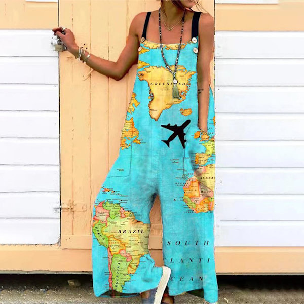 Kvinnor vida ben jumpsuits Bohemian långbyxor Z X Sky Blue XL