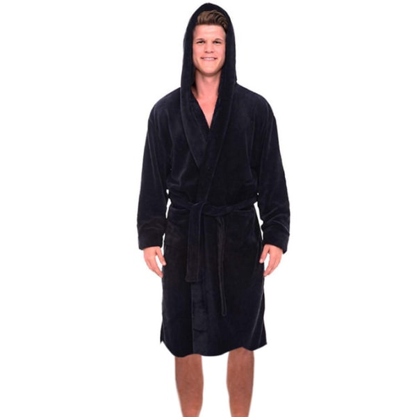 Lang plysbadekåbe i fleece med hætte til mænd Z X black XL