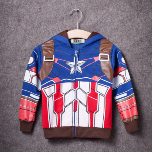 Superhelt guttejakke frakk hettegenser Langermet vinteryttertøy W Captain America 110cm