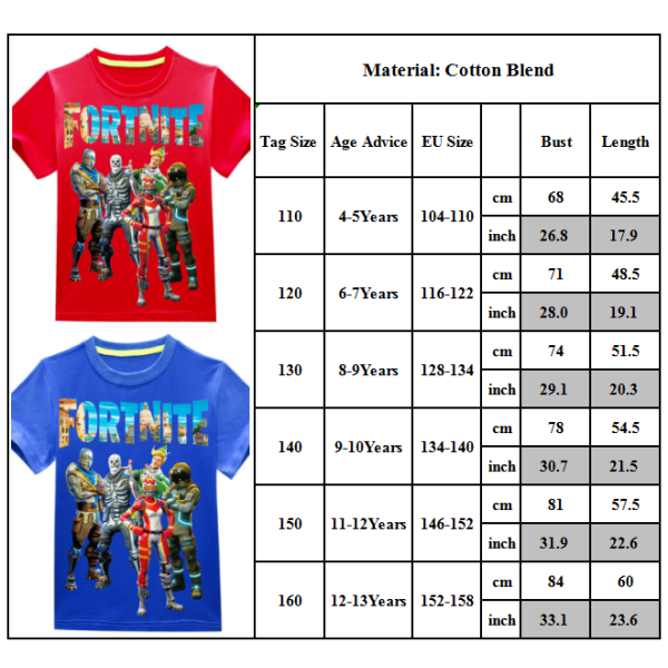 Børne T-shirts Fortnite Game Characters Tegneserie T-print Top cm-1 blue 150