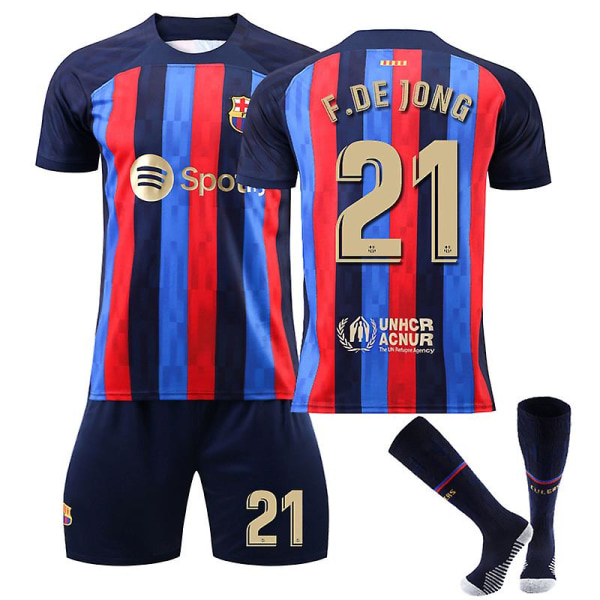 Barcelona Home Set T-shirt #21 Frenkie De Jong fotbollströja H 2XL