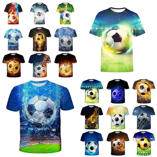 Sommer Børn Drenge Piger Fodbold Fodbold 3d Print T-shirt Toppe Pullover vY Style 02 XL