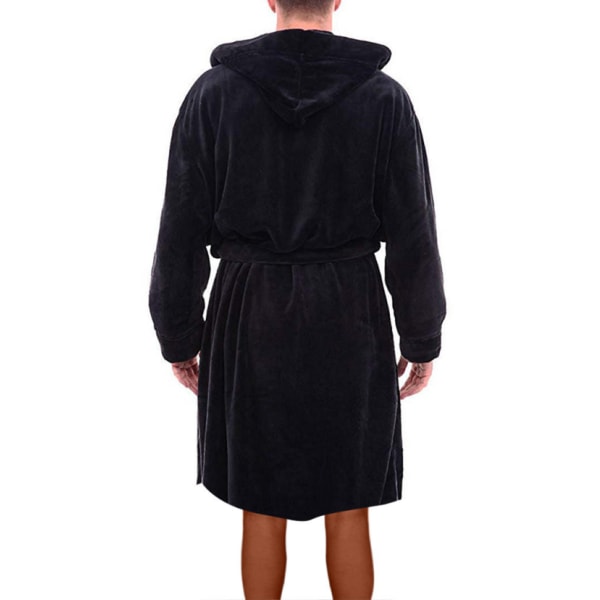 Lang plysjbadekåpe med fleecehette for menn Z X black L