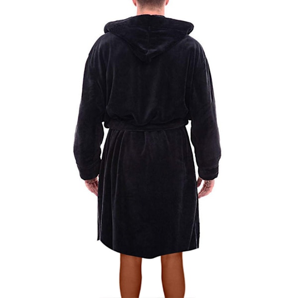 Miesten fleecehupullinen pehmoinen pitkä kylpytakki Z X black S