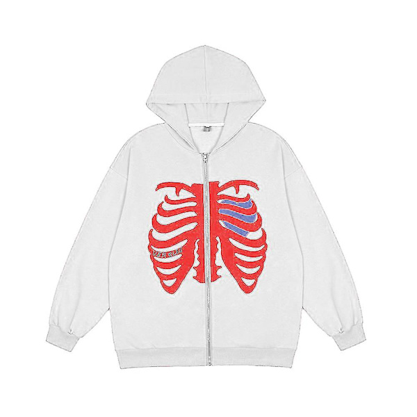 Trykt hættefrakke til kvinder Langærmet lynlåscardigan Casual Hættetrøjer Sweatshirt Z X White XL