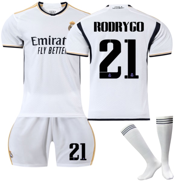 23-24 Real Madrid Hemma fotbollströja för barn nr Z X 21 Rodrygo 10-11 years