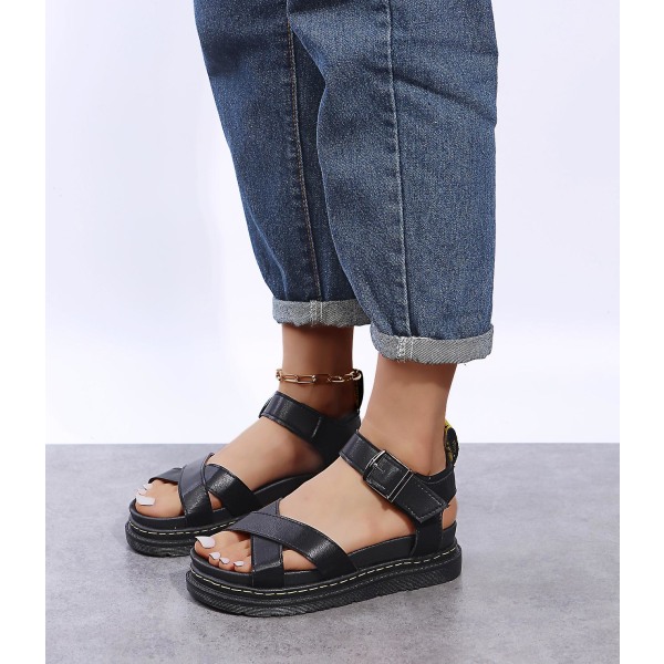 Summer Womens Chunky Sandals Tjock sula Strappy Flatforms Shoes vY Black EU 39