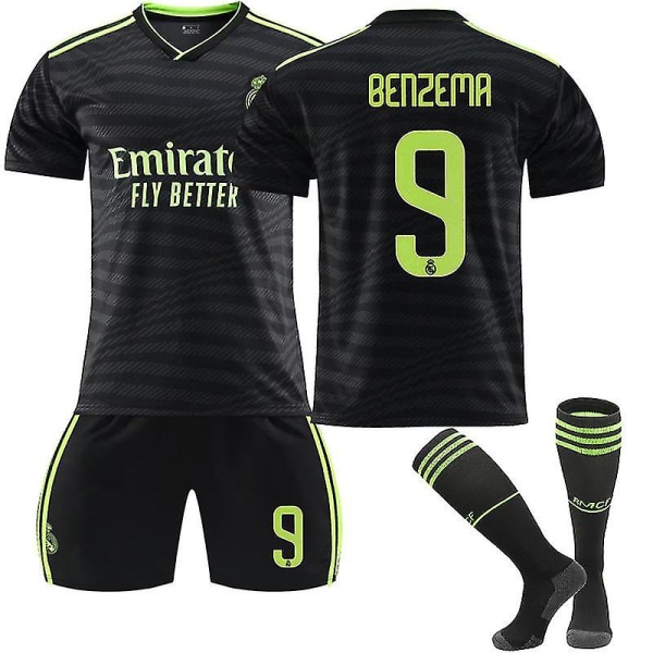 Benzema hjemmebanetrøje, udebanetrøje Benzema 9 vY 2223 Black Away Kids 26(140150CM)