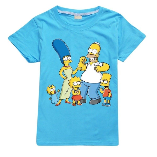 Barn Pojkar Flickor The Simpsons Print Casual Kortärmad T-shirt i bomull Top Tee Z X Sky Blue 110CM 3-4Y
