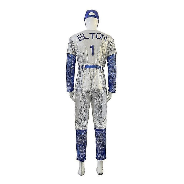 Voksne Cosplay Bodysuit Rocketman Elton John Costume Baseball Uniform Jumpsuit med Cap Hat Belte Halloween Carnival Fancy Party - XL