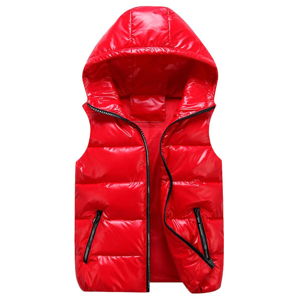 Sliktaa Unisex Shiny Waterproof, ermeløs jakke Lett puffervest - Red XL