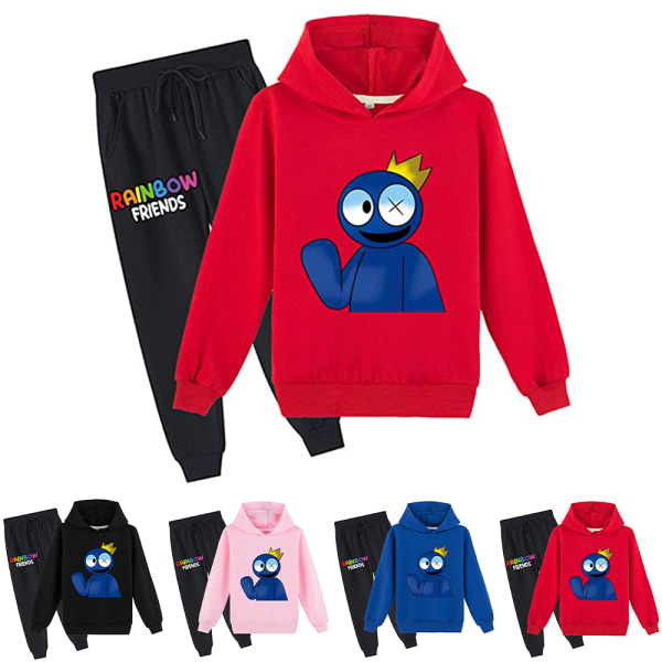 Børn Drenge Piger Rainbow Friends Hættetrøje Sweatshirtbukser sæt V red 160cm