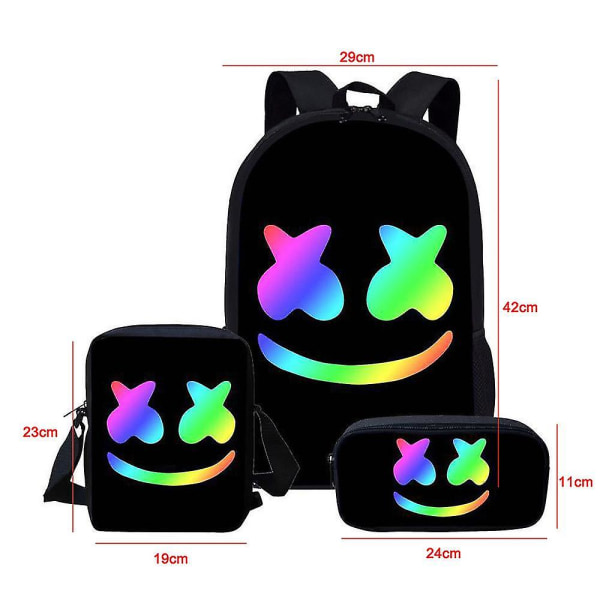 Marshmello Print Barnryggsäck Crossbody axelväska Pencil Pouch Set yz