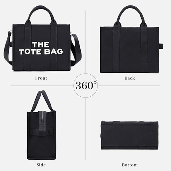Dame Canvas Tote Bag Casual Canvas Messenger Bag skuldertaske Svart