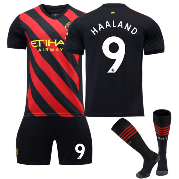 Manchester City FC Vieras 22/23 Jersey Haaland No.9 Jalkapallopaita 3-osainen sarja, lapset aikuiset V 22(120-130CM)