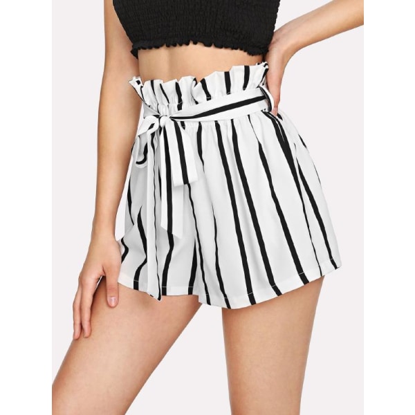 Damer med casual sommarshorts med elastisk midja . White Black