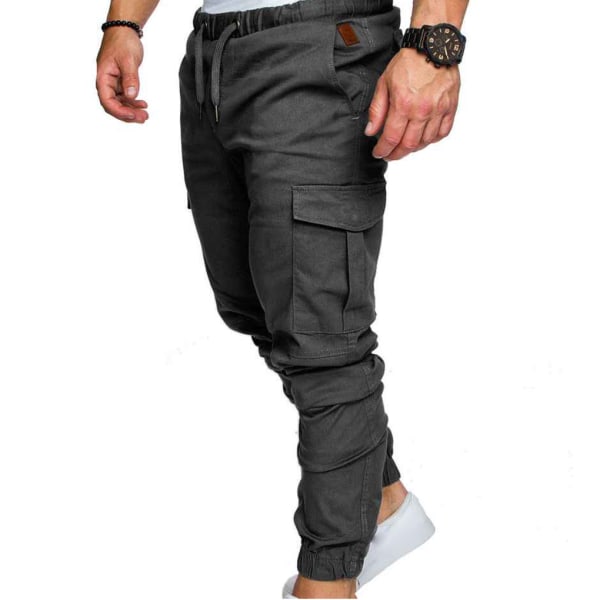 Herr Pocket Byxor Casual Elastisk String ode långbyxor - Dark Grey M