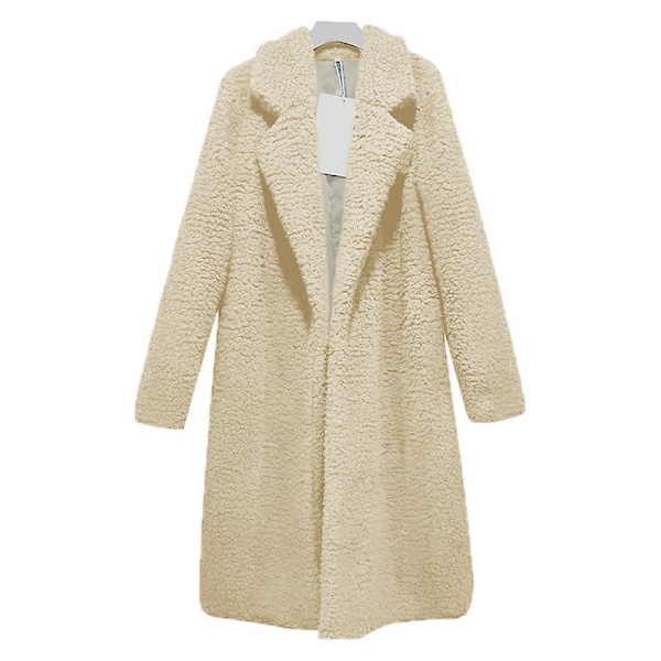 Dame plys revers lang frakke vinter fleece parka langærmet trench coat vinterjakke CNMR Z X Khaki 2XL