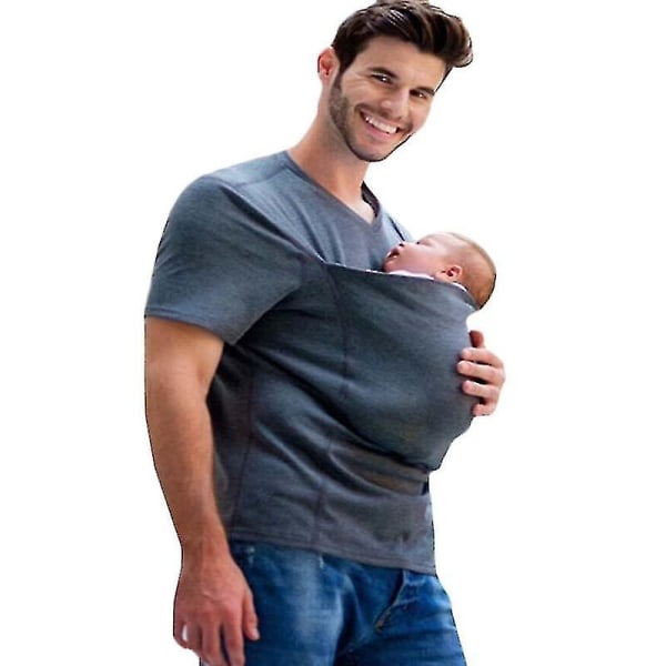 Baby Kangaroo Large Pocket Vest T-shirt Mænd Kvinder Far Mor Pleje Bonding hirts W gray men S