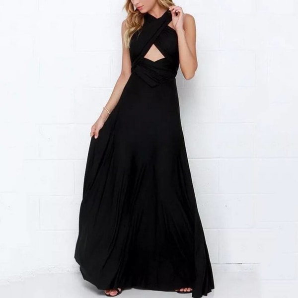 Damebandasje Multi Way Wrap Convertible Maxi Dress Brudepike Z Black L