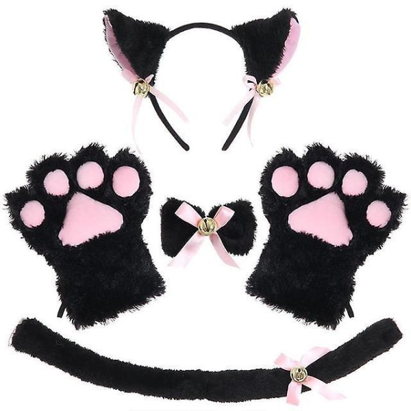 Cute Cat Cosplay Rekvisitter Cat Ears Pannebånd Cat Claw Glove Cat Tail - Black