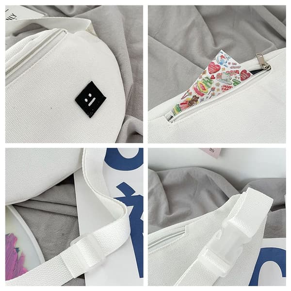 Dam Fanny Pack Midjeväskor Canvas Bum Bag VIT y white