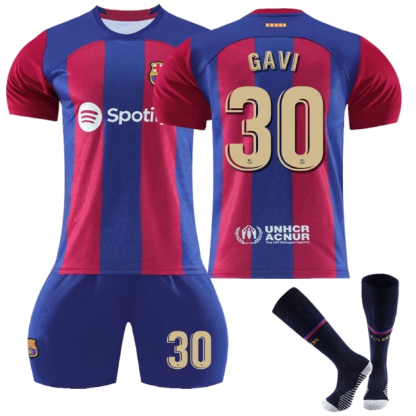 23-24 Barcelona hemma fotbollströja för barn nr 30 Gavi Z 26