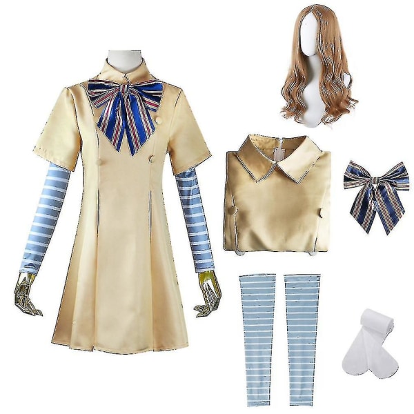 Barn Megan Jenter Barn M3gan Cosplay kostyme med parykk 5 pakke Skrekkfilm M3gan kjole kostyme Karnevalsfest Halloween Dress Up Outfit.c wz 120