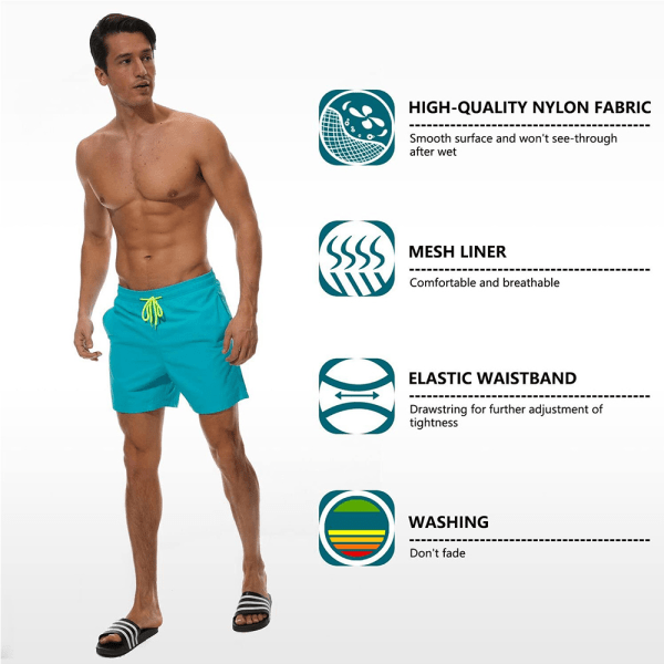 Badbyxor för män Quick Dry Beach Shorts med fickor . Peacock Blue