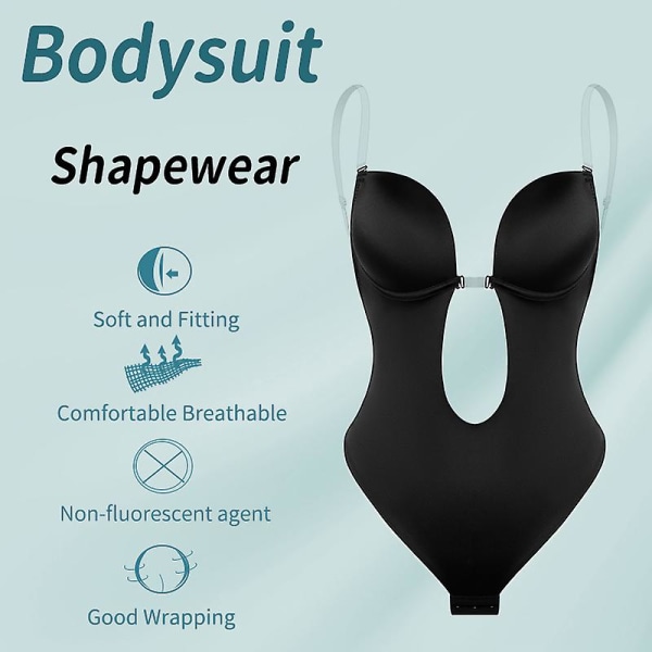 Kvinder Rygløs Bodysuit Shapewear U Plunge Sømløs Thong Stykker Dyb V-hals Body Shaper Til Bryllup V Beige L(36)