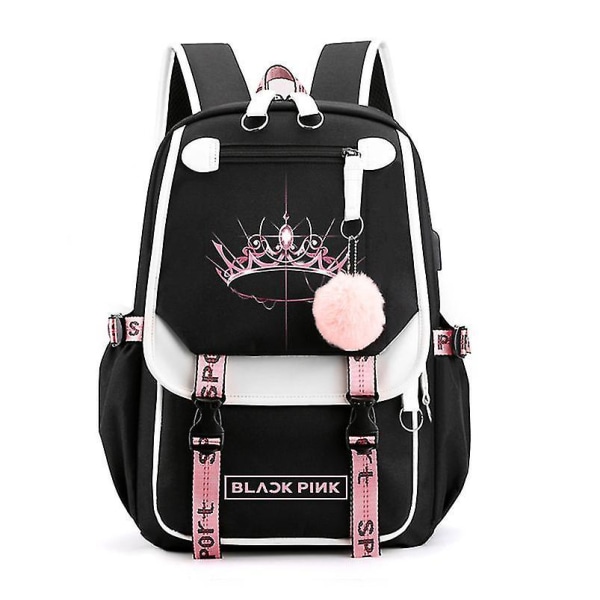 Blackpink-reppu kannettavan tietokoneen laukku Koululaukku kirjalaukku USB-latauskuulokkeiden portilla-1 style 2