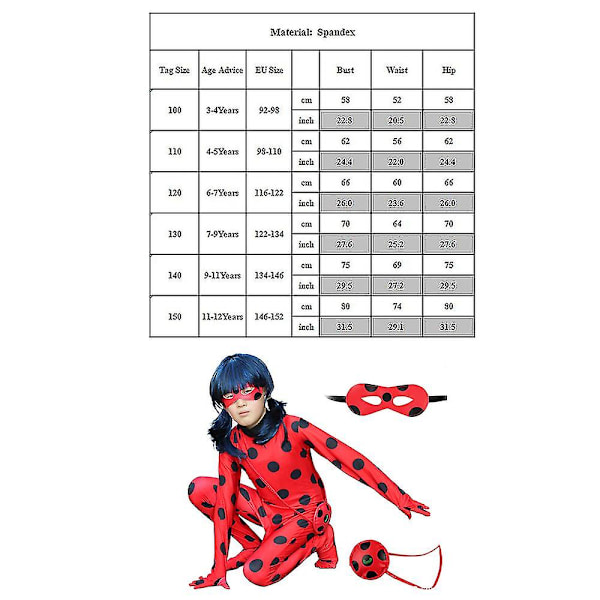 Lasten tytöille Leppäkerttu Cosplay-asusetti Halloween Party -haalari F Z wz 110(100-110CM)