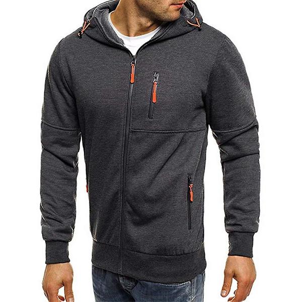 Mænd Zip Træningsdragt Gym Hætte Langærmet Sweatshirt Gym Top Efterår Vinterfrakke Dark Gray XL