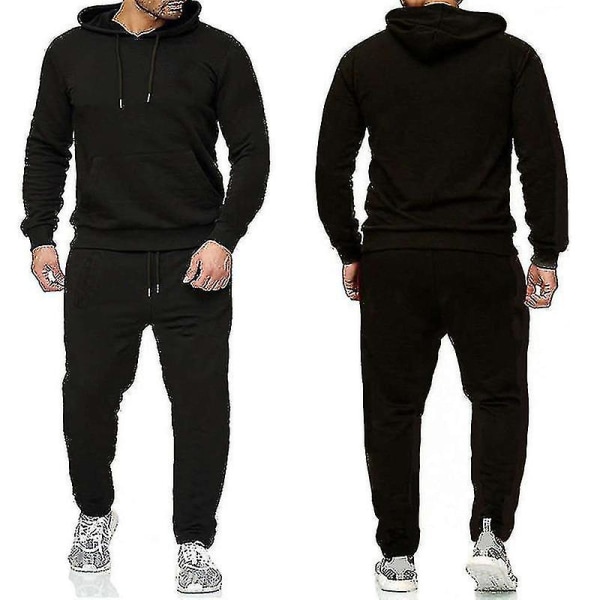 2 delar/ set Fitness träningsoverall för män Casual portbyxor Topp weatsuit Huvtröja et #yogu vY Black S