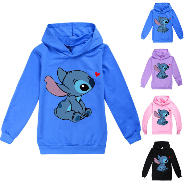 Barn Lilo Stitch Pocket Hoodies Jumper Top Pullover Sweatshirt k Dark Blue 160cm