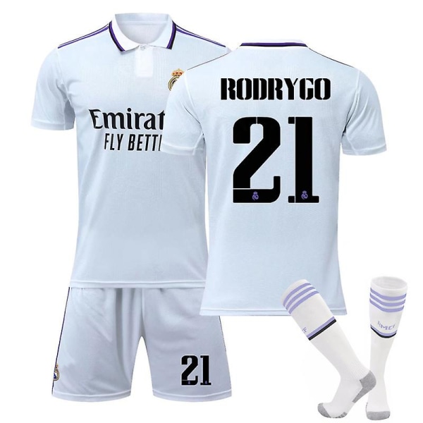 22/23 Ny sæson Real Madrid Børnefodboldtrøje W RODRYGO 21 Kids 18(100-110CM)