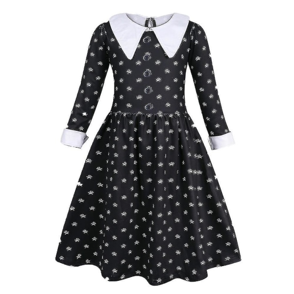 Keskiviikko Addams Cosplay Tytöt Lapset Mekko Peruukkilaukku Juhlasuku Karnevaali Halloween Elokuva Roolileikki Tyylikkäät pukeutumisvaatteet C Dress Bag and Wig 8-9 Years